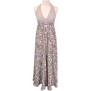 Victoria’s Secret Halter Maxi Dress – Pink & Green Floral Boho Glam, Size L